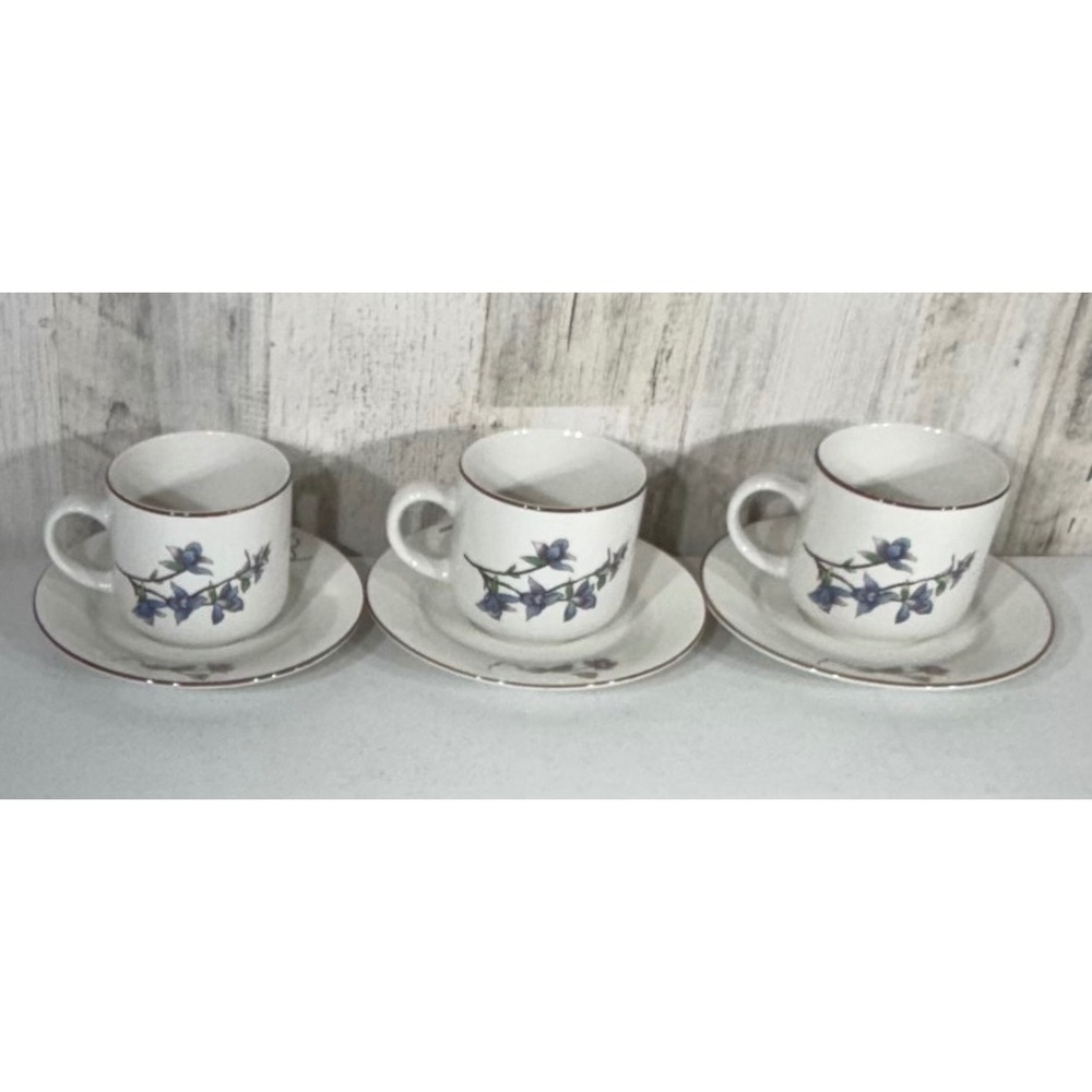 Woodhill by Citation Coffee Cup Saucer Set‎ White Floral Vintage Set of 3
